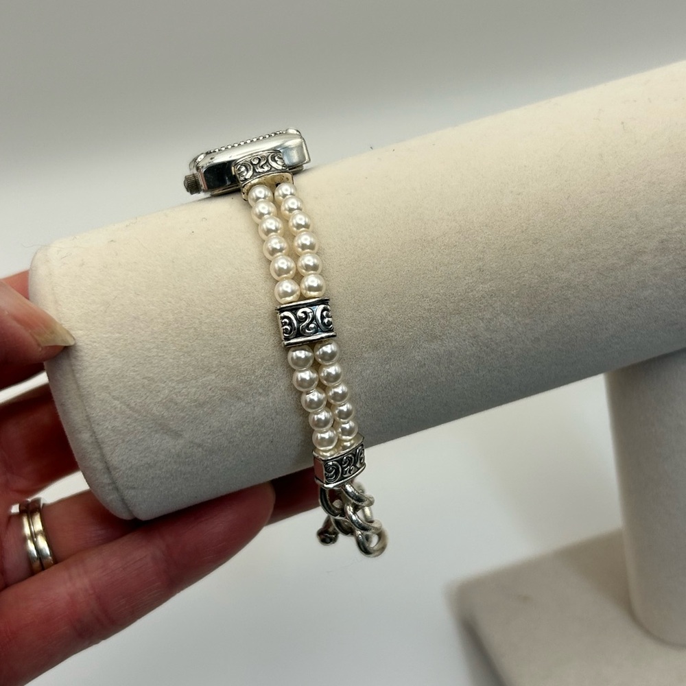Brighton Emporia Watch 8" Faux Pearls Silver Plated Toggle Has New Battery - Picture 3 of 11